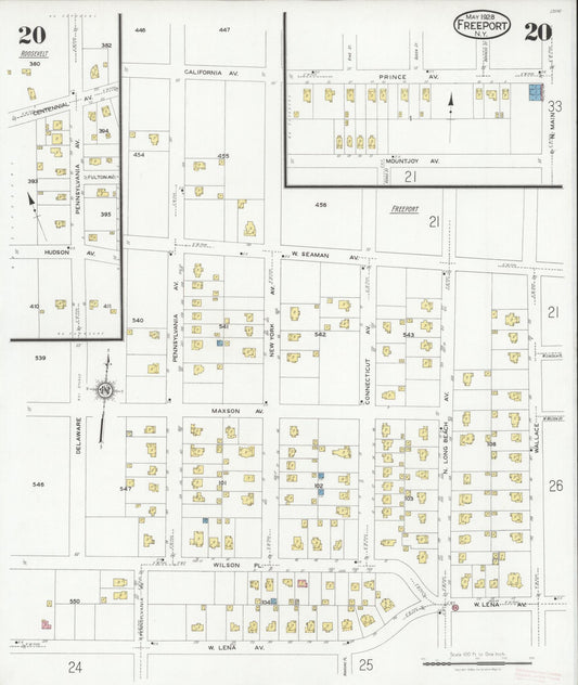 Sanborn Fire Insurance Map from Freeport, Nassau County, New York (1928), Sheet #0020 - Historic Sanborn Fire Insurance Map Print, vintage old map wall art, antique decor, genealogy gift, New York New York map