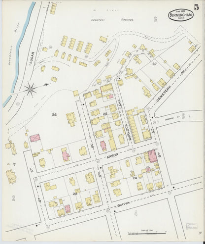 Sanborn Fire Insurance Map from Birmingham, New Haven County, Connecticut (1892), Sheet #0005 - Complete Map Set gallery image, historic Sanborn map, vintage wall art, Connecticut Connecticut