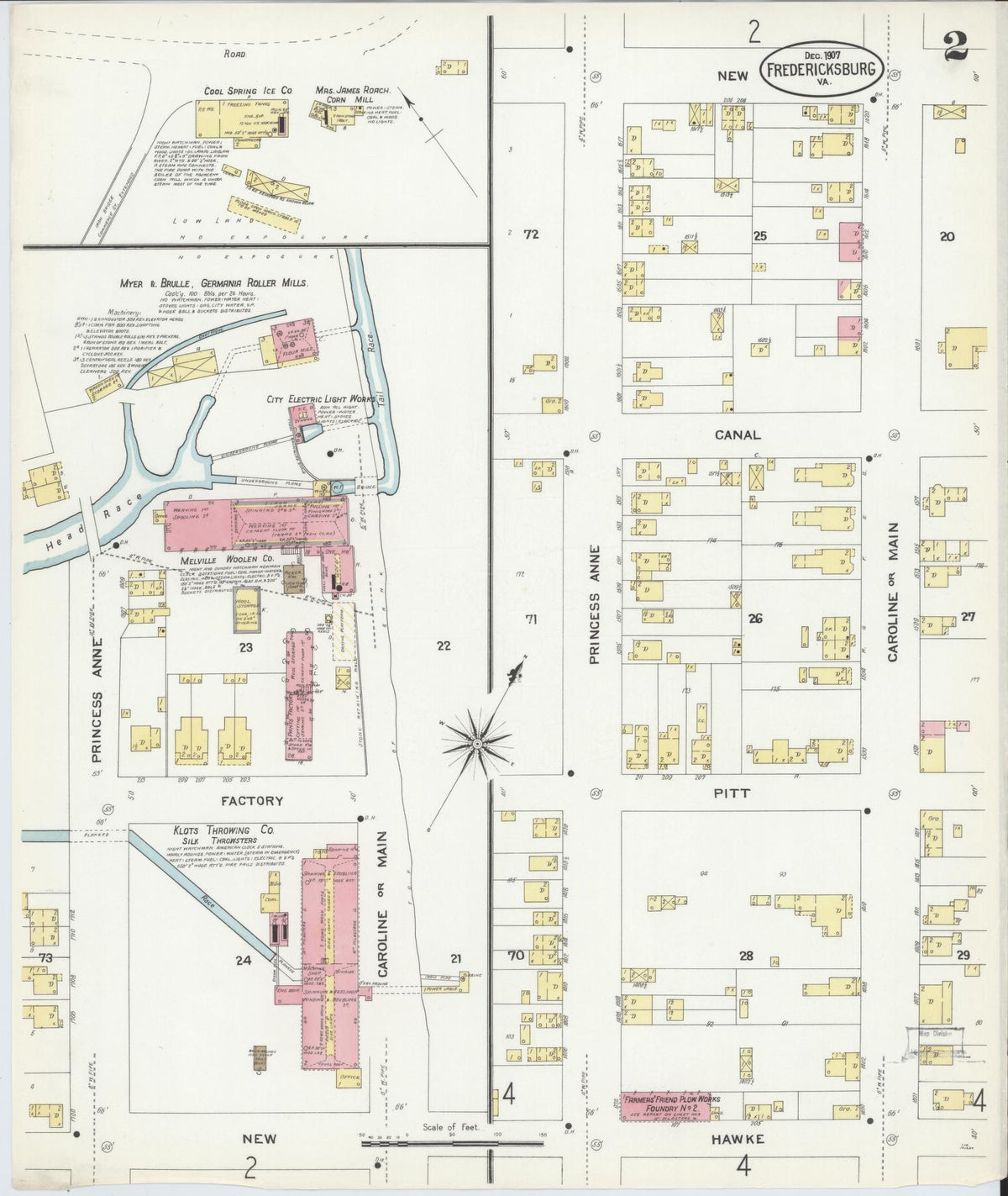 Sanborn Fire Insurance Map from Fredericksburg, Independent Cities, Virginia (1907), Sheet #0002 - Complete Map Set gallery image, historic Sanborn map, vintage wall art, Virginia Virginia