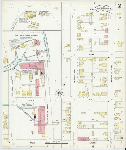 Sanborn Fire Insurance Map from Fredericksburg, Independent Cities, Virginia (1907), Sheet #0002 - Complete Map Set gallery image, historic Sanborn map, vintage wall art, Virginia Virginia