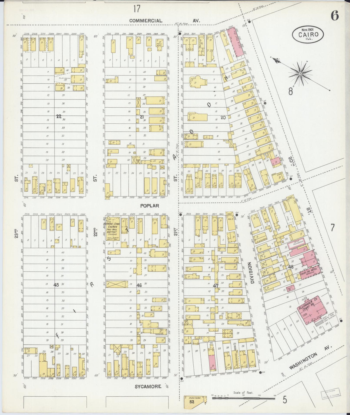 Sanborn Fire Insurance Map from Cairo, Alexander County, Illinois (1901), Sheet #0006 - Historic Sanborn Fire Insurance Map Print, vintage old map wall art, antique decor, genealogy gift, Illinois Illinois map