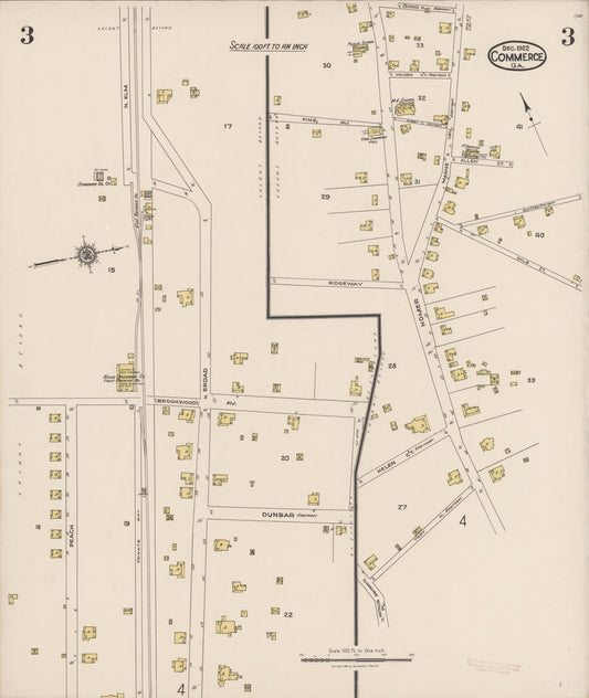 Sanborn Fire Insurance Map from Commerce, Jackson County, Georgia (1922), Sheet #0003 - Historic Sanborn Fire Insurance Map Print, vintage old map wall art, antique decor, genealogy gift, Georgia Georgia map