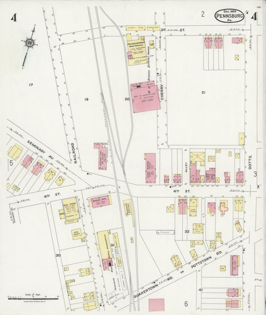 Sanborn Fire Insurance Map from Pennsburg, Montgomery County, Pennsylvania (1924), Sheet #0004 - Historic Sanborn Fire Insurance Map Print, vintage old map wall art, antique decor, genealogy gift, Pennsylvania Pennsylvania map