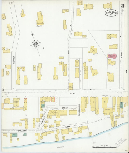 Sanborn Fire Insurance Map from Littleton, Grafton County, New Hampshire (1905), Sheet #0003 - Historic Sanborn Fire Insurance Map Print, vintage old map wall art, antique decor, genealogy gift, New Hampshire New Hampshire map