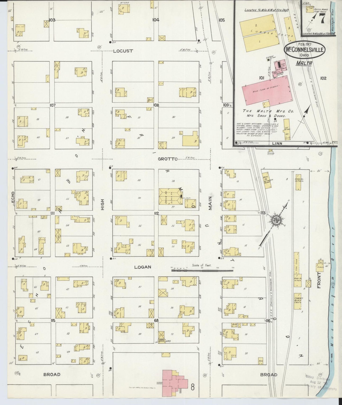 Sanborn Fire Insurance Map from McConnelsville, Morgan County, Ohio (1917), Sheet #0007 - Historic Sanborn Fire Insurance Map Print, vintage old map wall art, antique decor, genealogy gift, Ohio Ohio map