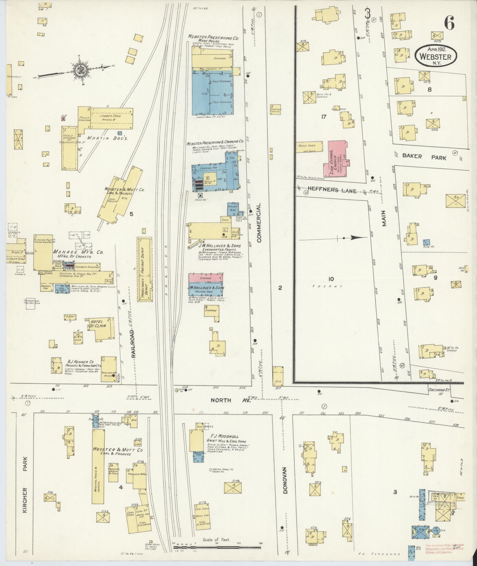 Sanborn Fire Insurance Map from Webster, Monroe County, New York (1912), Sheet #0006 - Complete Map Set gallery image, historic Sanborn map, vintage wall art, New York New York