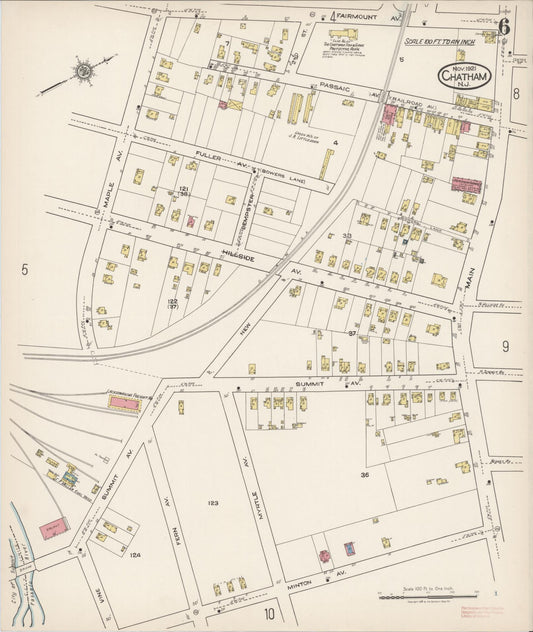 Sanborn Fire Insurance Map from Chatham, Morris County, New Jersey (1921), Sheet #0006 - Historic Sanborn Fire Insurance Map Print, vintage old map wall art, antique decor, genealogy gift, New Jersey New Jersey map