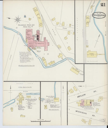 Sanborn Fire Insurance Map from Kalamazoo, Kalamazoo County, Michigan (1891), Sheet #0021 - Complete Map Set gallery image, historic Sanborn map, vintage wall art, Michigan Michigan