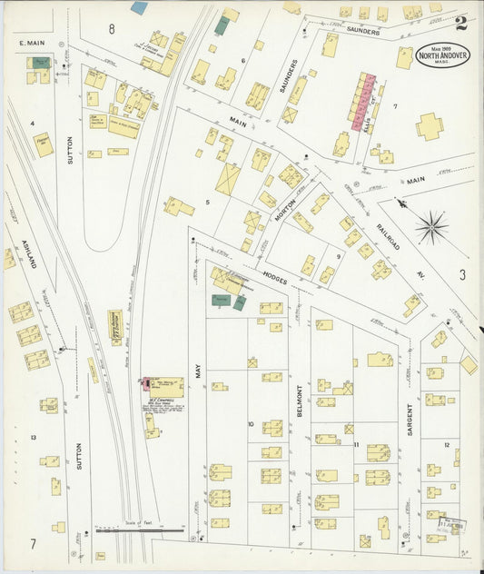 Sanborn Fire Insurance Map from North Andover, Essex County, Massachusetts (1909), Sheet #0002 - Historic Sanborn Fire Insurance Map Print, vintage old map wall art, antique decor, genealogy gift, Massachusetts Massachusetts map