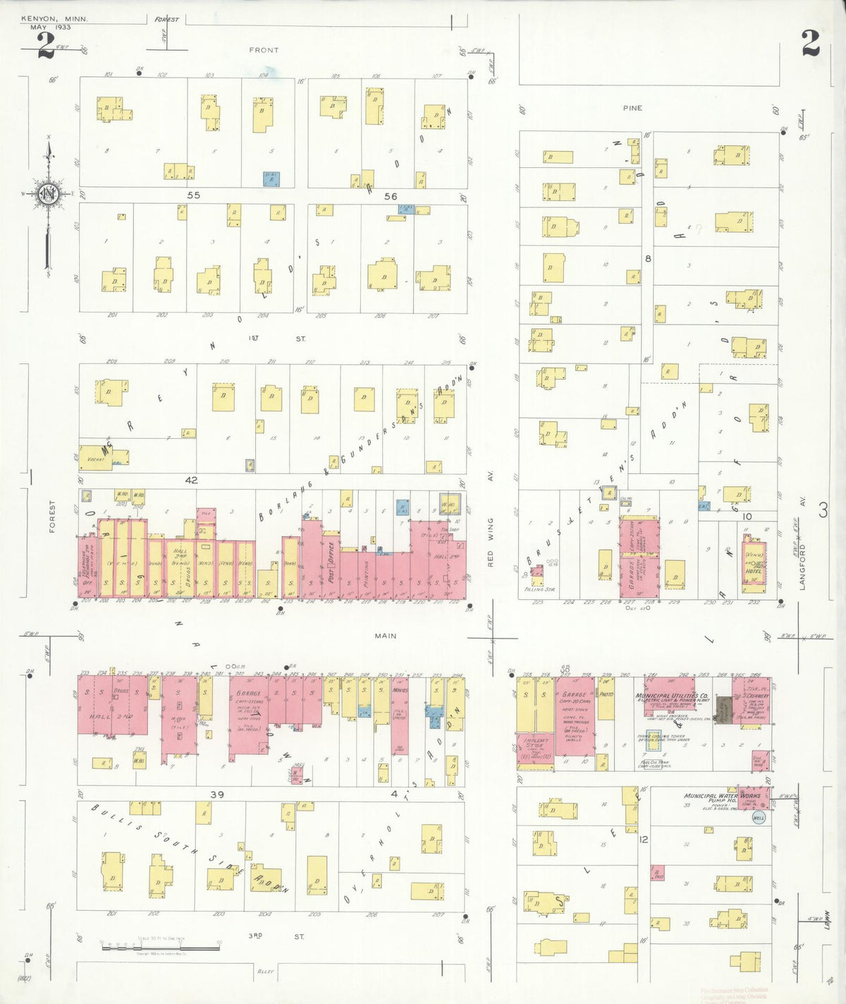 Sanborn Fire Insurance Map from Kenyon, Goodhue County, Minnesota (1933), Sheet #0002 - Complete Map Set gallery image, historic Sanborn map, vintage wall art, Minnesota Minnesota