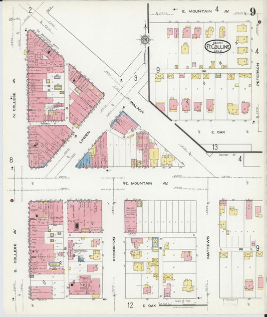 Sanborn Fire Insurance Map from Fort Collins, Larimer County, Colorado (1917), Sheet #0009 - Historic Sanborn Fire Insurance Map Print, vintage old map wall art, antique decor, genealogy gift, Colorado Colorado map