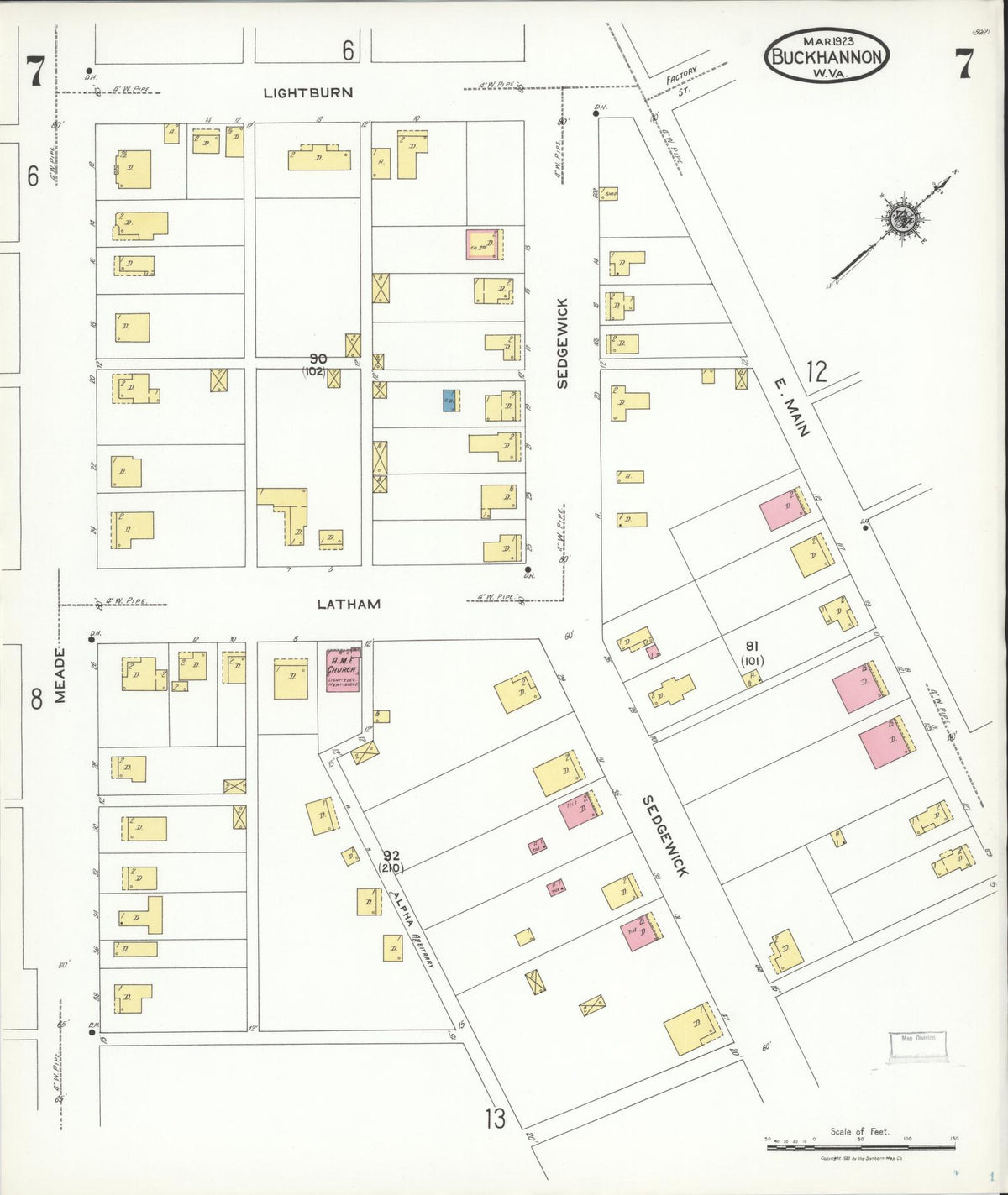 Sanborn Fire Insurance Map from Buckhannon, Upshur County, West Virginia (1923), Sheet #0007 - Complete Map Set gallery image, historic Sanborn map, vintage wall art, West Virginia West Virginia