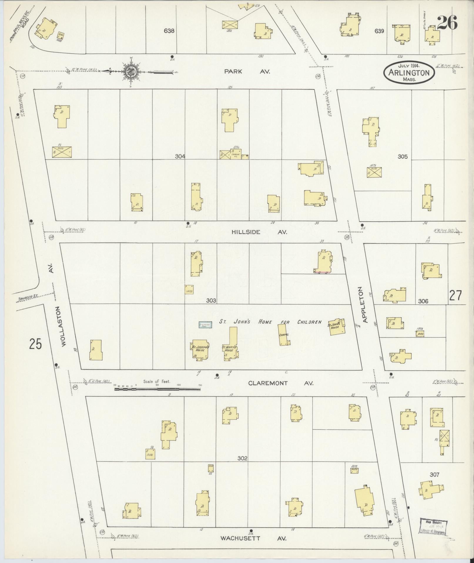 Sanborn Fire Insurance Map from Arlington, Middlesex County, Massachusetts (1914), Sheet #0026 - Complete Map Set gallery image, historic Sanborn map, vintage wall art, Massachusetts Massachusetts