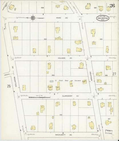 Sanborn Fire Insurance Map from Arlington, Middlesex County, Massachusetts (1914), Sheet #0026 - Complete Map Set gallery image, historic Sanborn map, vintage wall art, Massachusetts Massachusetts