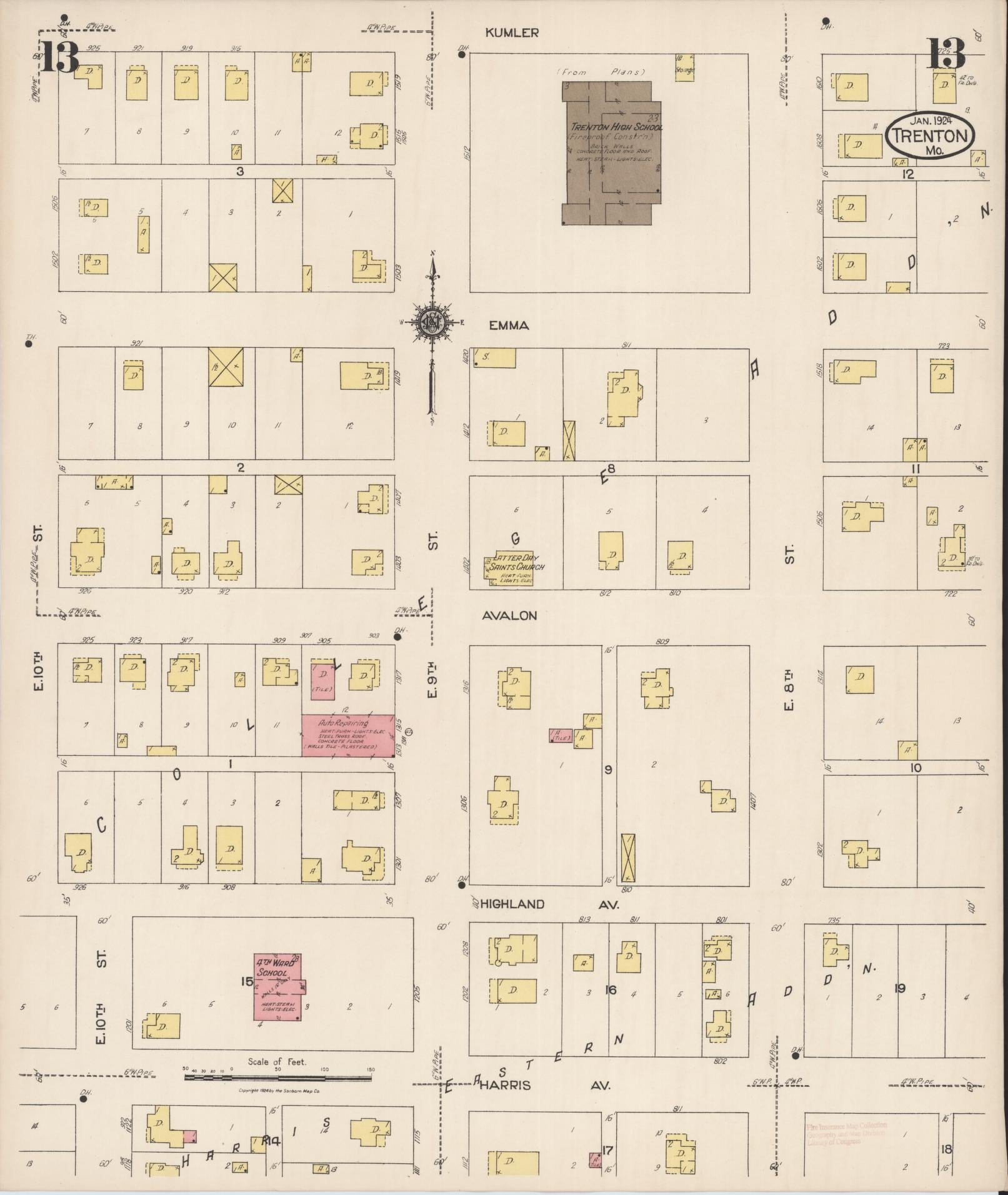 Sanborn Fire Insurance Map from Trenton, Grundy County, Missouri (1924), Sheet #0013 - Complete Map Set gallery image, historic Sanborn map, vintage wall art, Missouri Missouri