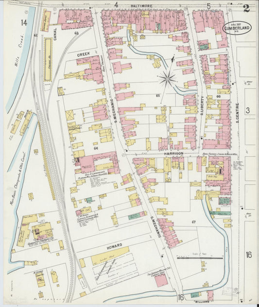 Sanborn Fire Insurance Map from Cumberland, Allegany County, Maryland (1897), Sheet #0002 - Historic Sanborn Fire Insurance Map Print, vintage old map wall art, antique decor, genealogy gift, Maryland Maryland map