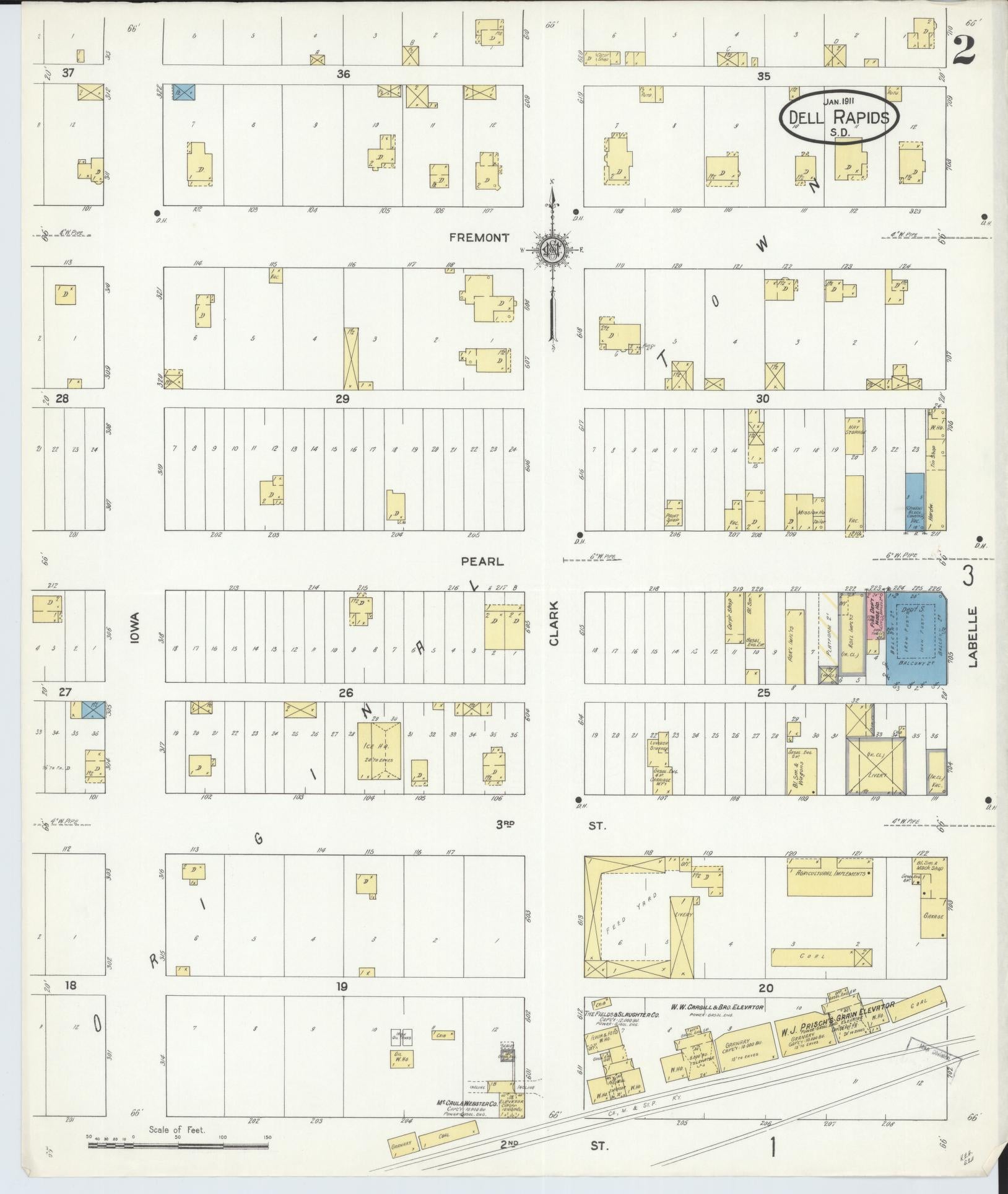 Sanborn Fire Insurance Map from Dell Rapids, Minnehaha County, South Dakota (1911), Sheet #0002 - Complete Map Set gallery image, historic Sanborn map, vintage wall art, South Dakota South Dakota