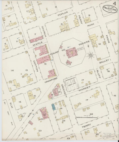 Sanborn Fire Insurance Map from Palestine, Anderson County, Texas (1885), Sheet #0004 - Complete Map Set gallery image, historic Sanborn map, vintage wall art, Texas Texas