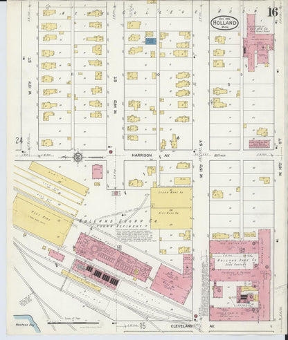 Sanborn Fire Insurance Map from Holland, Ottawa County, Michigan (1916), Sheet #0016 - Historic Sanborn Fire Insurance Map Print, vintage old map wall art, antique decor, genealogy gift, Michigan Michigan map