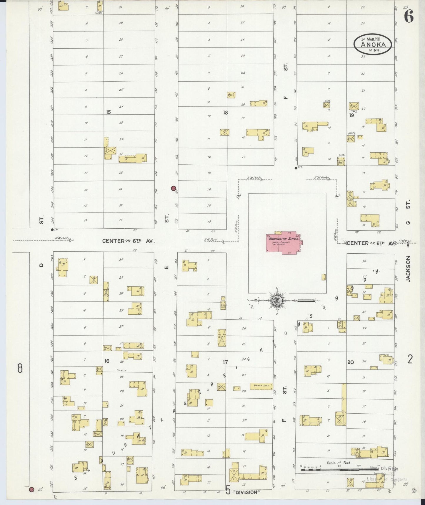Sanborn Fire Insurance Map from Anoka, Anoka County, Minnesota (1911), Sheet #0006 - Historic Sanborn Fire Insurance Map Print, vintage old map wall art, antique decor, genealogy gift, Minnesota Minnesota map