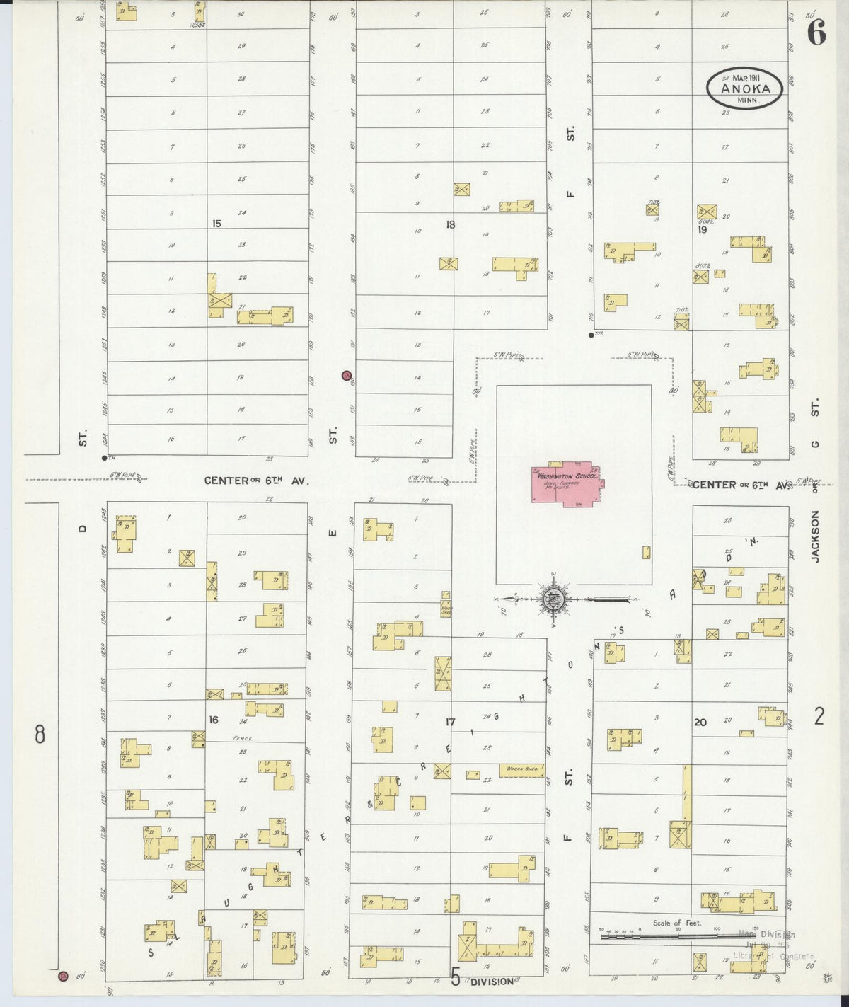 Sanborn Fire Insurance Map from Anoka, Anoka County, Minnesota (1911), Sheet #0006 - Historic Sanborn Fire Insurance Map Print, vintage old map wall art, antique decor, genealogy gift, Minnesota Minnesota map