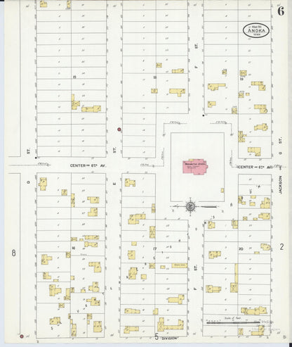 Sanborn Fire Insurance Map from Anoka, Anoka County, Minnesota (1911), Sheet #0006 - Historic Sanborn Fire Insurance Map Print, vintage old map wall art, antique decor, genealogy gift, Minnesota Minnesota map