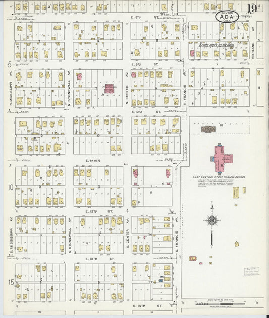 Sanborn Fire Insurance Map from Ada, Pontotoc County, Oklahoma (1920), Sheet #0019 - Historic Sanborn Fire Insurance Map Print, vintage old map wall art, antique decor, genealogy gift, Oklahoma Oklahoma map