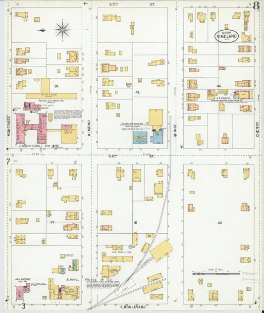 Sanborn Fire Insurance Map from Vineland, Cumberland County, New Jersey (1900), Sheet #0008 - Historic Sanborn Fire Insurance Map Print, vintage old map wall art, antique decor, genealogy gift, New Jersey New Jersey map