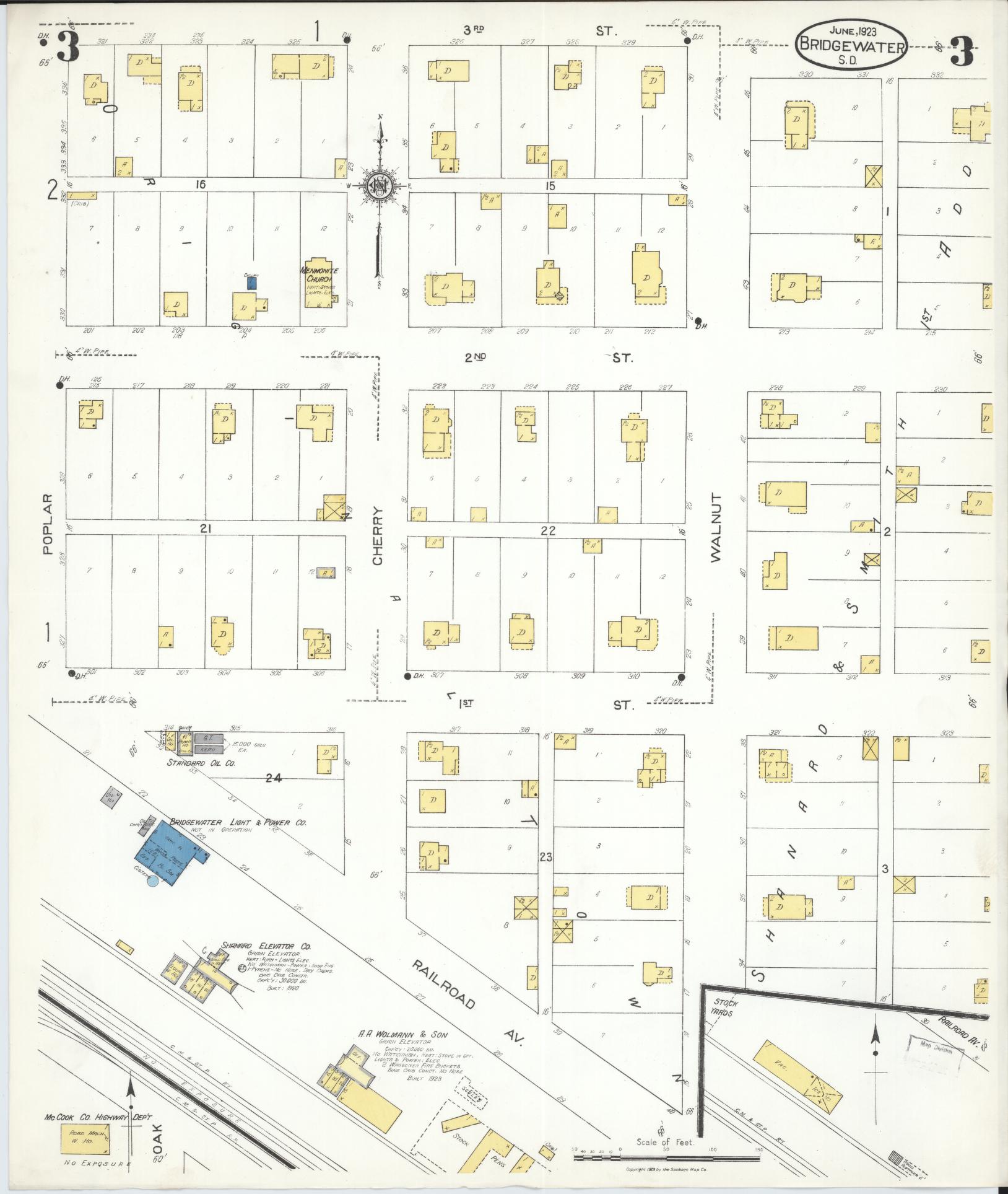 Sanborn Fire Insurance Map from Bridgewater, McCook County, South Dakota (1923), Sheet #0003 - Complete Map Set gallery image, historic Sanborn map, vintage wall art, South Dakota South Dakota