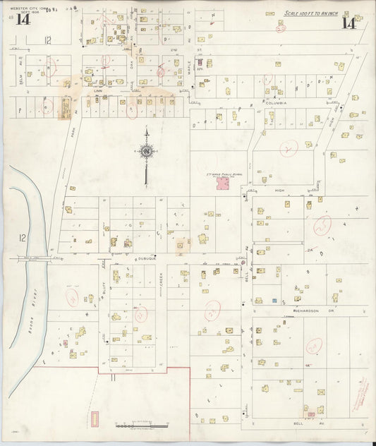 Sanborn Fire Insurance Map from Webster City, Hamilton County, Iowa (1950), Sheet #0014 - Historic Sanborn Fire Insurance Map Print, vintage old map wall art
