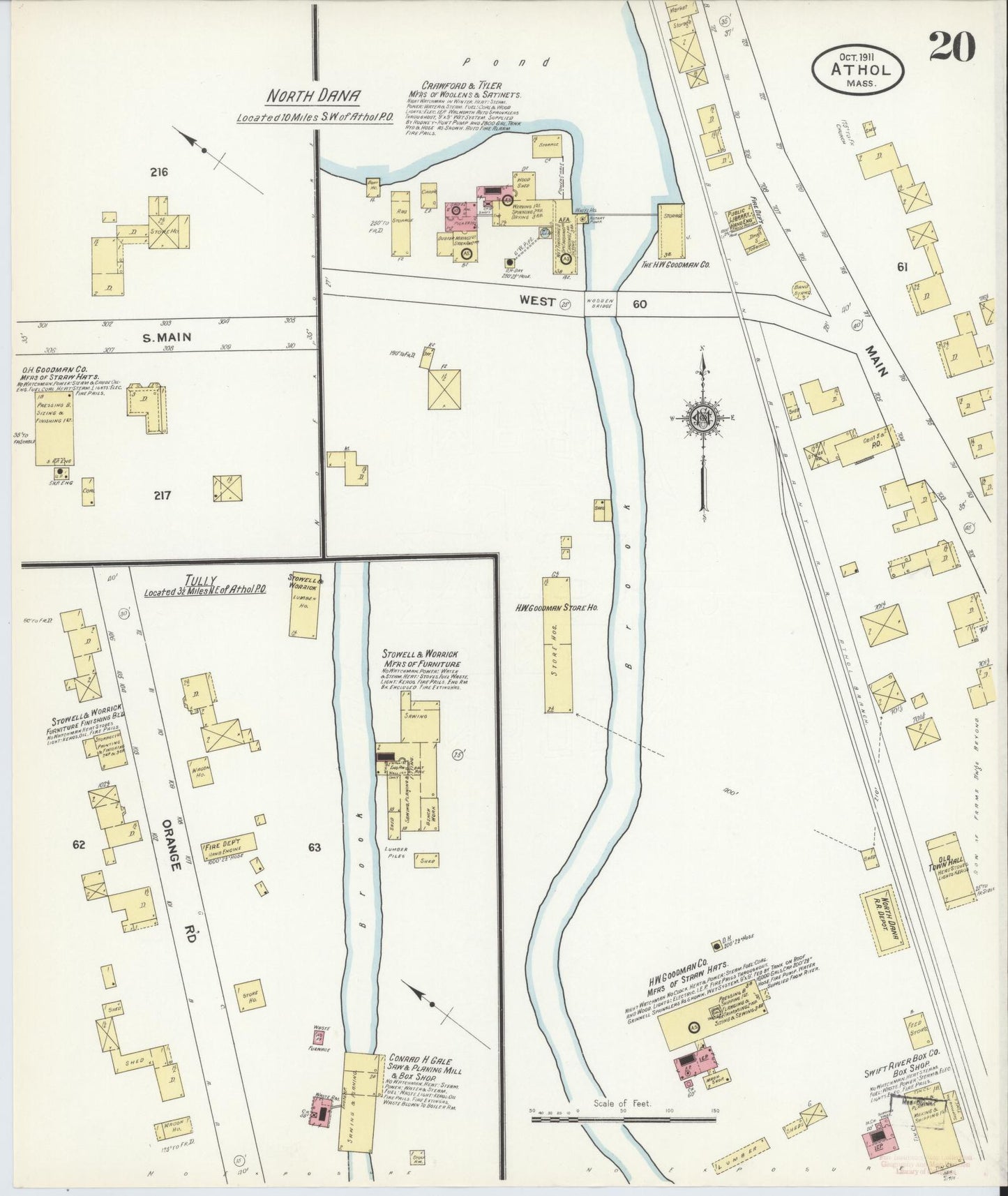 Sanborn Fire Insurance Map from Athol, Worcester County, Massachusetts (1911), Sheet #0020 - Complete Map Set gallery image, historic Sanborn map, vintage wall art, Massachusetts Massachusetts