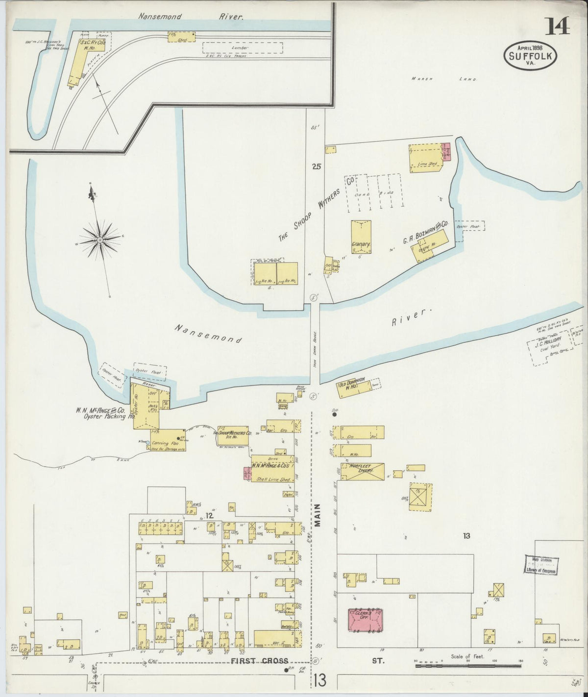 Sanborn Fire Insurance Map from Suffolk, Independent Cities, Virginia (1898), Sheet #0014 - Complete Map Set gallery image, historic Sanborn map, vintage wall art, Virginia Virginia
