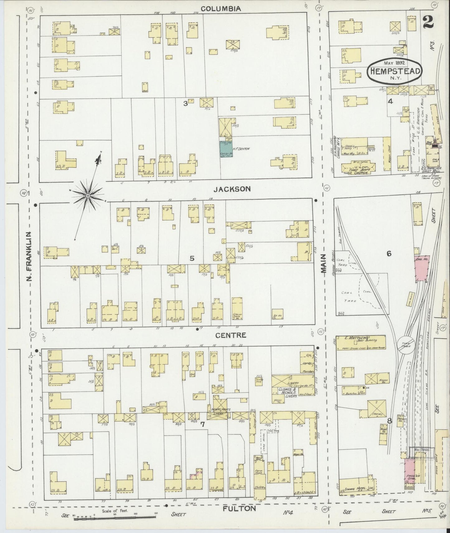 Sanborn Fire Insurance Map from Hempstead, Nassau County, New York (1892), Sheet #0002 - Complete Map Set gallery image, historic Sanborn map, vintage wall art, New York New York