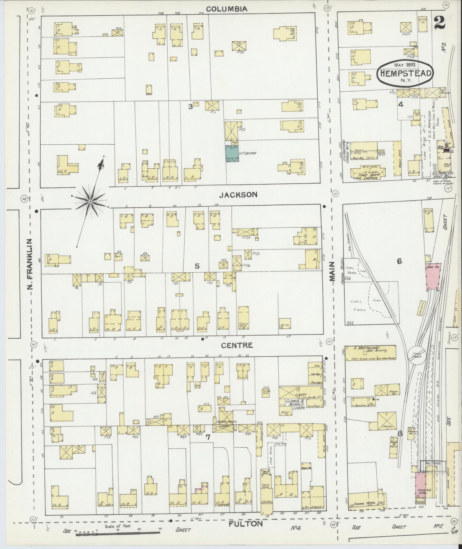 Sanborn Fire Insurance Map from Hempstead, Nassau County, New York (1892), Sheet #0002 - Complete Map Set gallery image, historic Sanborn map, vintage wall art, New York New York