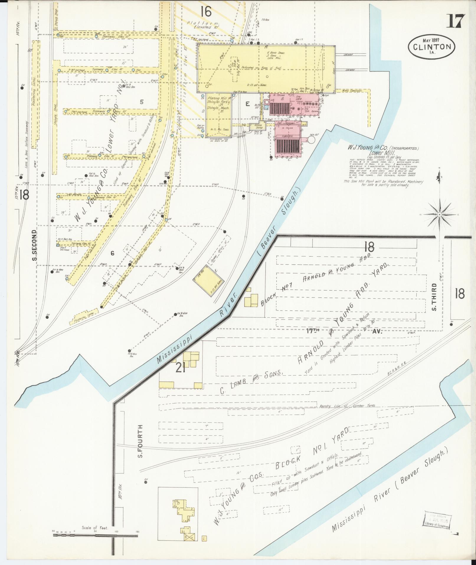 Sanborn Fire Insurance Map from Clinton, Clinton County, Iowa (1897), Sheet #0017 - Historic Sanborn Fire Insurance Map Print, vintage old map wall art