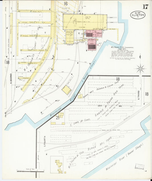 Sanborn Fire Insurance Map from Clinton, Clinton County, Iowa (1897), Sheet #0017 - Historic Sanborn Fire Insurance Map Print, vintage old map wall art