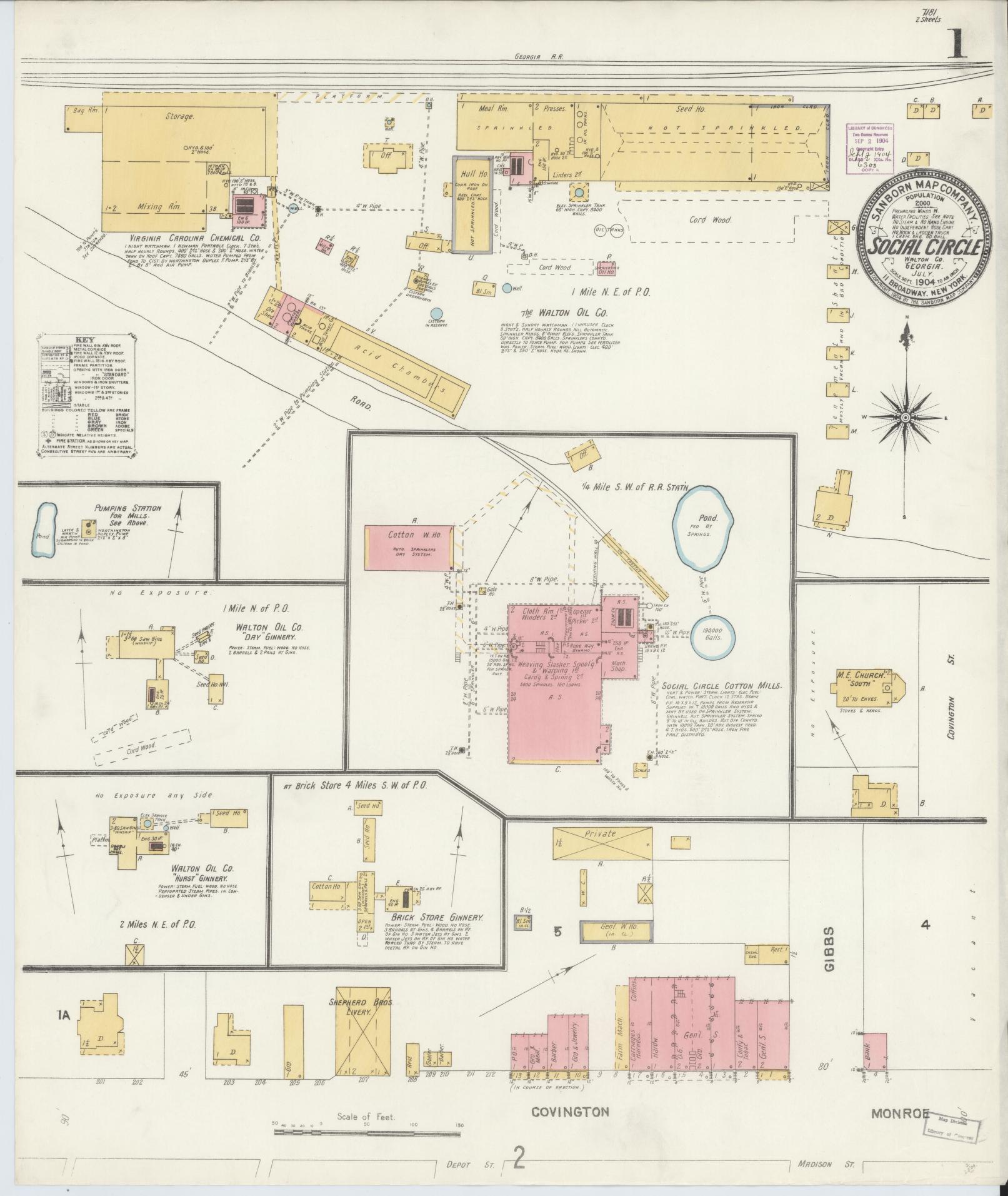 Sanborn Fire Insurance Map from Social Circle, Walton County, Georgia (1904), Sheet #0001 - Complete Map Set gallery image, historic Sanborn map, vintage wall art, Georgia Georgia