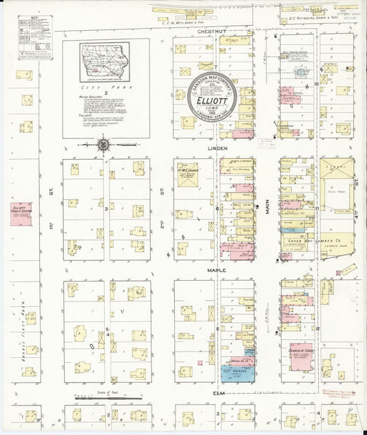 Sanborn Fire Insurance Map from Elliott, Montgomery County, Iowa (1914), Sheet #0001 - Historic Sanborn Fire Insurance Map Print, vintage old map wall art