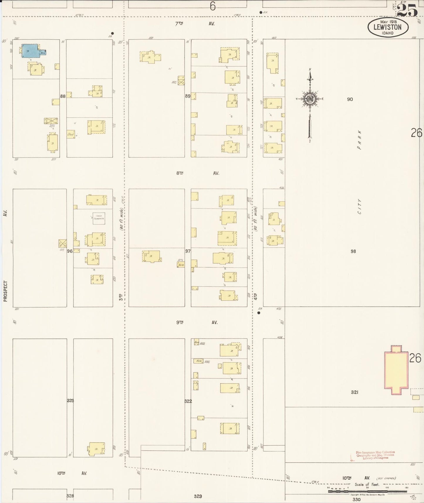 Sanborn Fire Insurance Map from Lewiston, Nez Perce County, Idaho (1918), Sheet #0025 - Complete Map Set gallery image, historic Sanborn map, vintage wall art, Idaho Idaho