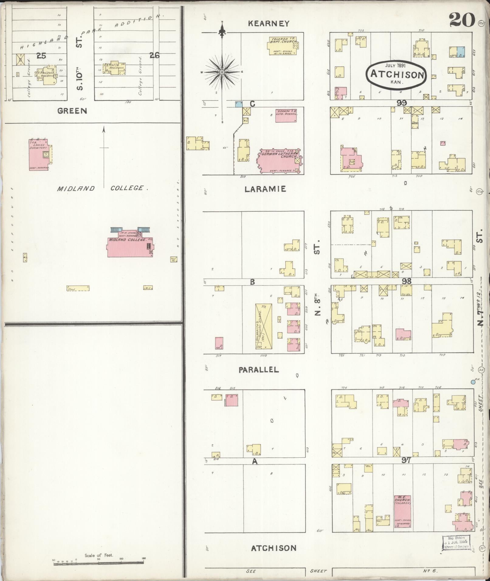 Sanborn Fire Insurance Map from Atchison, Atchison County, Kansas (1891), Sheet #0020 - Historic Sanborn Fire Insurance Map Print, vintage old map wall art, antique decor, genealogy gift, Kansas Kansas map