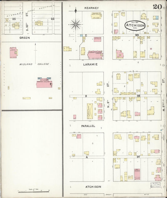 Sanborn Fire Insurance Map from Atchison, Atchison County, Kansas (1891), Sheet #0020 - Historic Sanborn Fire Insurance Map Print, vintage old map wall art, antique decor, genealogy gift, Kansas Kansas map