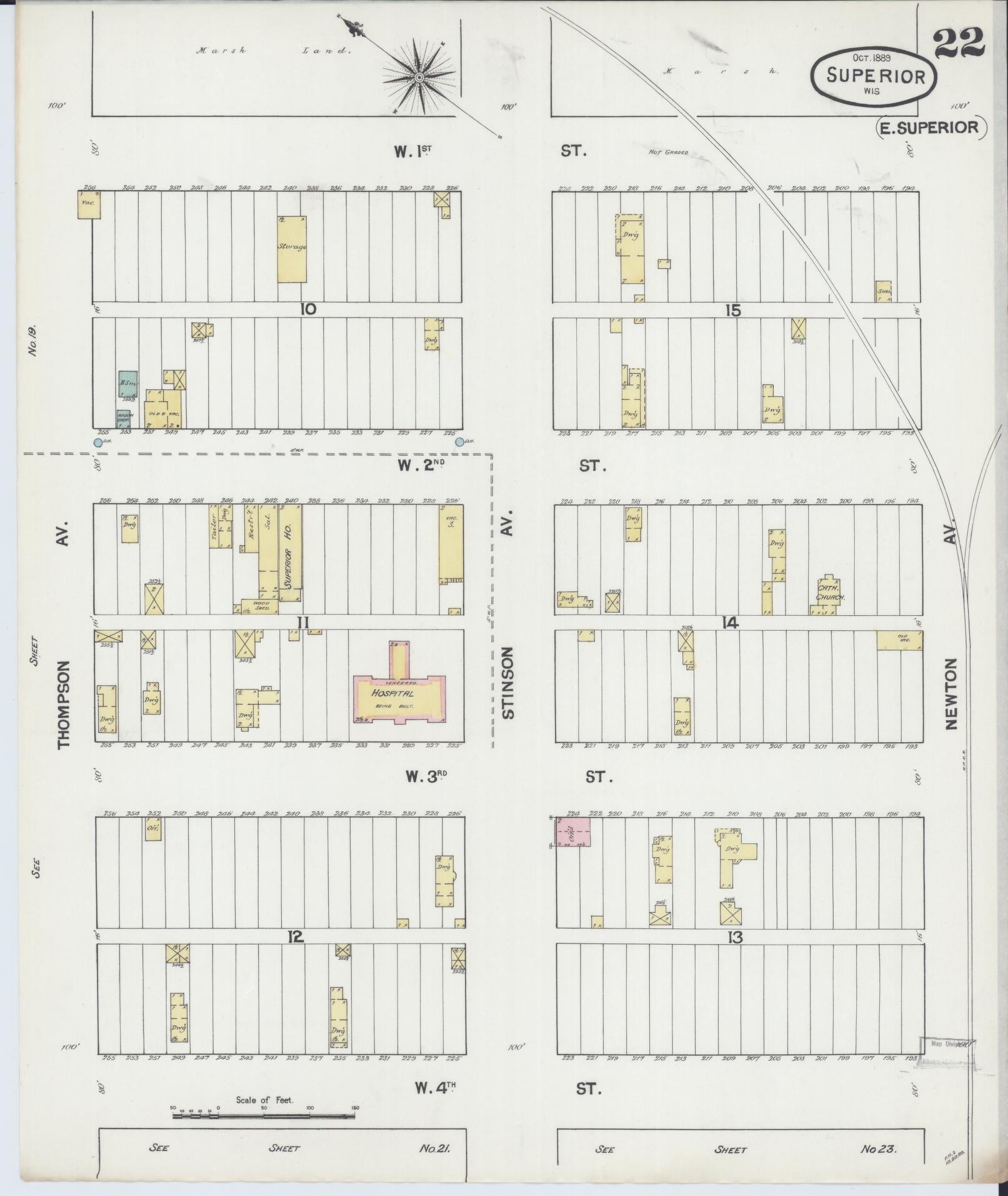 Sanborn Fire Insurance Map from Superior, Douglas County, Wisconsin (1887), Sheet #0022 - Historic Sanborn Fire Insurance Map Print, vintage old map wall art, antique decor, genealogy gift, Wisconsin Wisconsin map