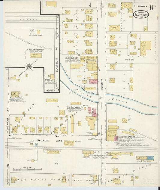 Sanborn Fire Insurance Map from Bluffton, Allen County, Ohio (1916), Sheet #0006 - Historic Sanborn Fire Insurance Map Print, vintage old map wall art, antique decor, genealogy gift, Ohio Ohio map