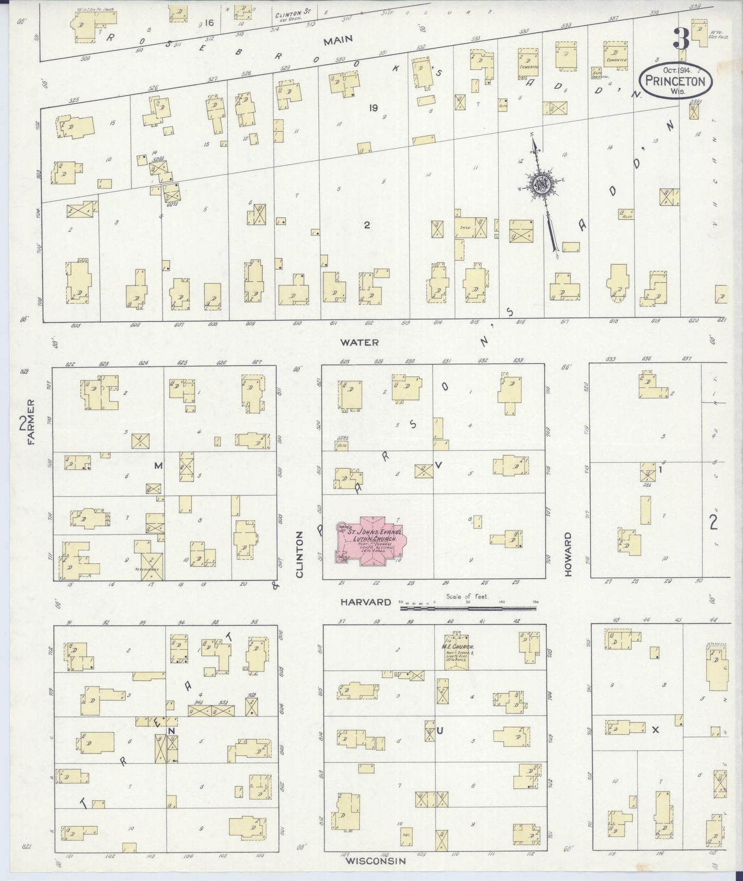 Sanborn Fire Insurance Map from Princeton, Green Lake County, Wisconsin (1914), Sheet #0003 - Complete Map Set gallery image, historic Sanborn map, vintage wall art, Wisconsin Wisconsin