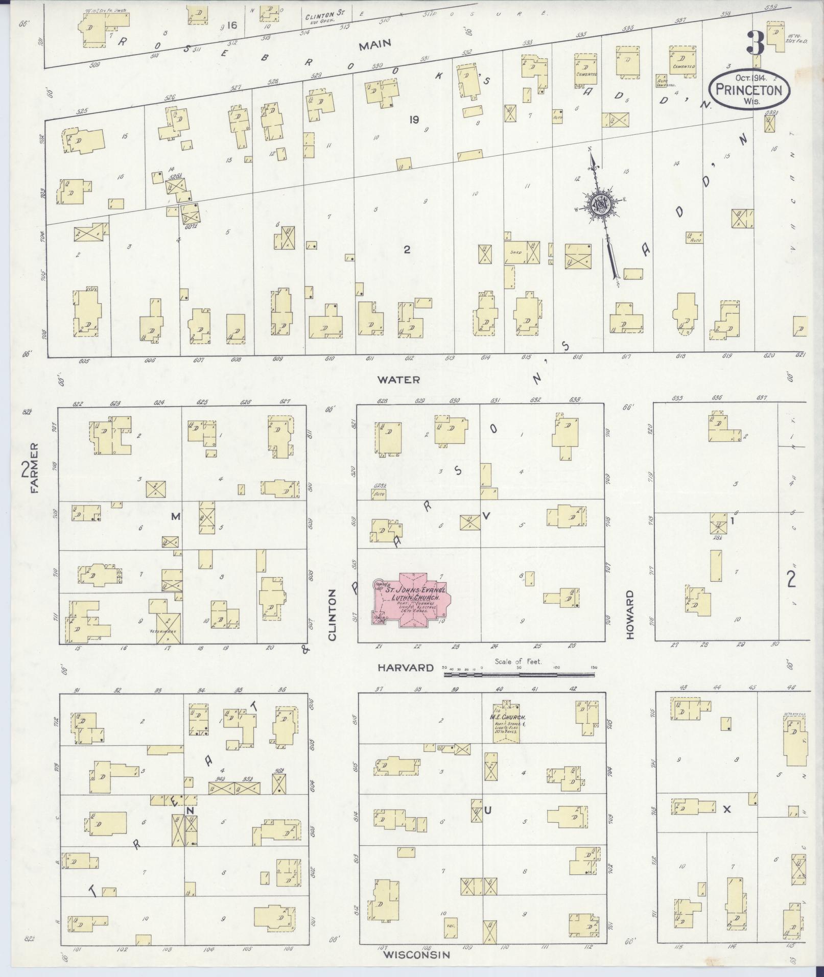 Sanborn Fire Insurance Map from Princeton, Green Lake County, Wisconsin (1914), Sheet #0003 - Complete Map Set gallery image, historic Sanborn map, vintage wall art, Wisconsin Wisconsin
