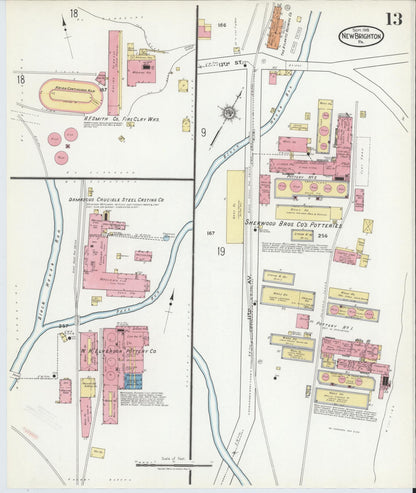 Sanborn Fire Insurance Map from New Brighton, Beaver County, Pennsylvania (1918), Sheet #0013 - Historic Sanborn Fire Insurance Map Print, vintage old map wall art, antique decor, genealogy gift, Pennsylvania Pennsylvania map