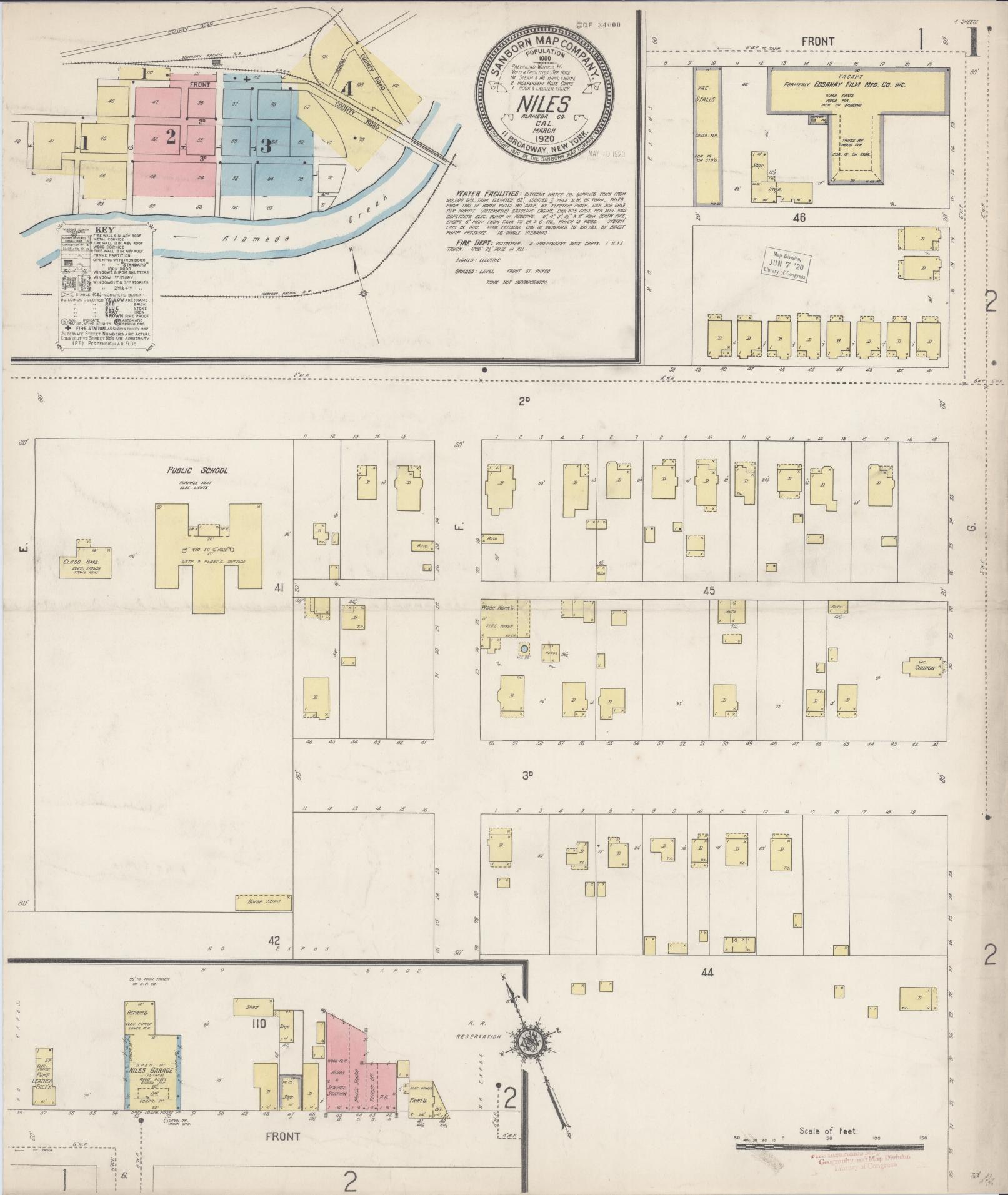 Sanborn Fire Insurance Map from Niles, Alameda County, California (1920), Sheet #0001 - Historic Sanborn Fire Insurance Map Print, vintage old map wall art, antique decor, genealogy gift, California California map