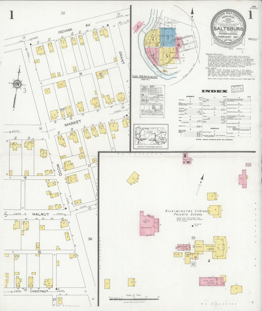 Sanborn Fire Insurance Map from Saltsburg, Indiana County, Pennsylvania (1927), Sheet #0001 - Historic Sanborn Fire Insurance Map Print, vintage old map wall art, antique decor, genealogy gift, Pennsylvania Pennsylvania map