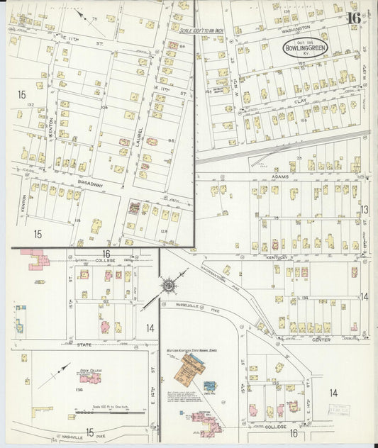 Sanborn Fire Insurance Map from Bowling Green, Warren County, Kentucky (1914), Sheet #0016 - Historic Sanborn Fire Insurance Map Print, vintage old map wall art, antique decor, genealogy gift, Kentucky Kentucky map