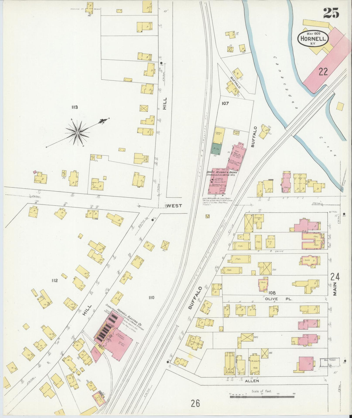 Sanborn Fire Insurance Map from Hornell, Steuben County, New York (1909), Sheet #0025 - Complete Map Set gallery image, historic Sanborn map, vintage wall art, New York New York